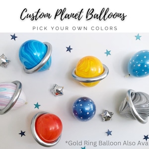 Custom Planet Balloons, Pick Your Own Color Qualatex Galaxy Balloon with Silver Ring Balloon, Space Baby Shower, Two the Moon Birthday Party