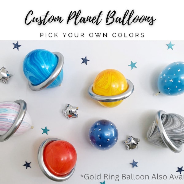 Custom Planet Balloons, Pick Your Own Color Qualatex Galaxy Balloon with Silver Ring Balloon, Space Baby Shower, Two the Moon Birthday Party
