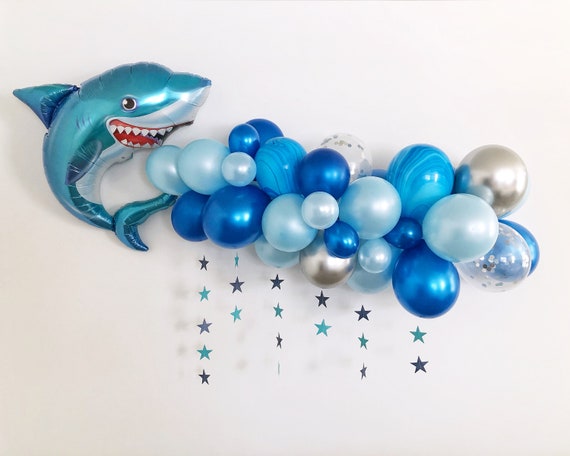 Shades of Blue Balloon Garland Kit, Shark Theme Birthday Party