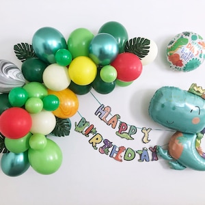 Dinosaur Theme Balloon Garland Kit, Dinosaur Boys Birthday Balloon Decoration, Shades of Green Balloon Arch, Rawr Dino Birthday Balloon Set