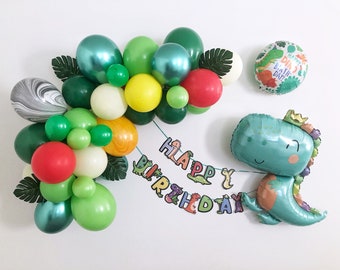 Dinosaur Theme Balloon Garland Kit, Dinosaur Boys Birthday Balloon Decoration, Shades of Green Balloon Arch, Rawr Dino Birthday Balloon Set