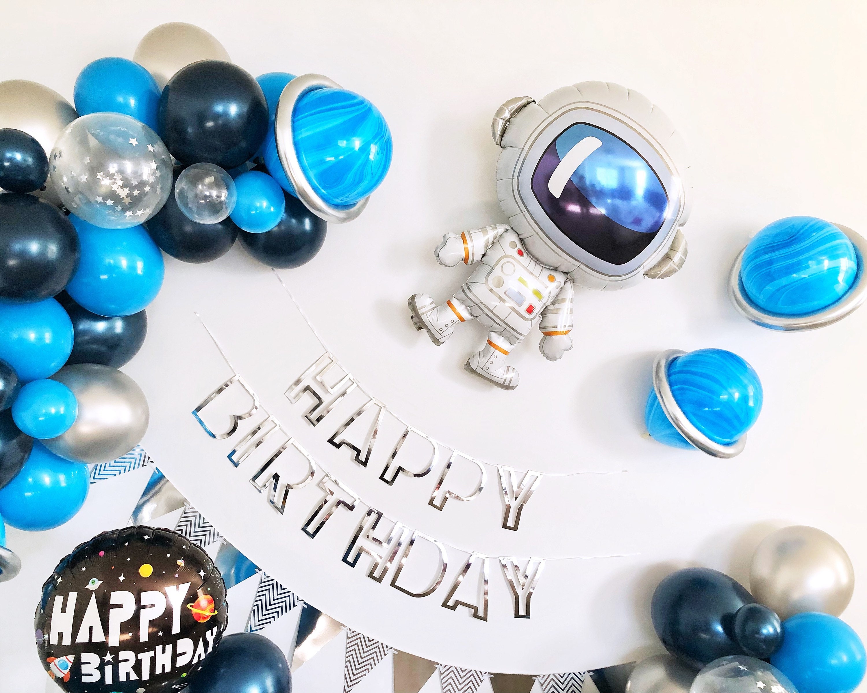 Outer Space Theme Birthday Decoration Kit Astronaut Boy Party Backdrop Planet Balloon Two the Moon Birthday Balloons Kids