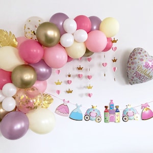 Princess Theme Birthday Balloon Garland Kit, Pastel Pink and Chrome Gold Balloon Arch, Easter Balloon Decoration, Baby Shower Balloon Arch
