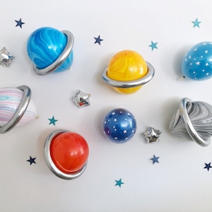 Planet Balloons Set, Qualatex Galaxy Balloon w/ Silver Ring Balloon, Outer Space Baby Shower, Two the Moon Birthday Party, Astronaut Balloon