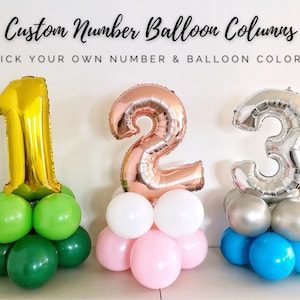 Custom Number Balloon Column Kit, Gold/Silver/Rose Gold/ Rainbow Gradient 32&#39;&#39; Jumbo Number Balloon, Balloon Sculpture, Birthday Party Decor