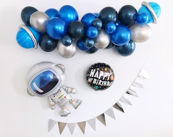 Outer Space Balloon Garland Arch Kit, Two the Moon Birthday Party Decoration, Astronaut Themed Baby Shower, Shades of Blue Balloon Garland