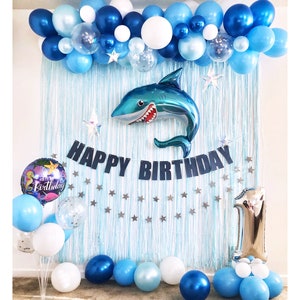 Under the Sea Themed Birthday Party Decoration Kit, Shark Fish Balloon Backdrop, Ocean Blue Birthday Supplies, Sea Animals Birthday Decor
