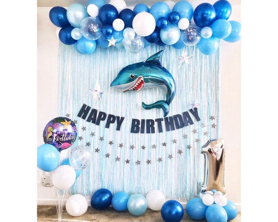 Under the Sea Themed Birthday Party Decoration Kit, Shark Fish Balloon  Backdrop, Ocean Blue Birthday Supplies, Sea Animals Birthday Decor 