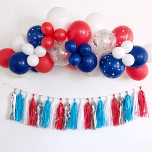 July 4th Patriotic Balloon Garland Kit, DIY Red Blue White Star Confetti Balloon Arch, USA Independence Day Party Decoration