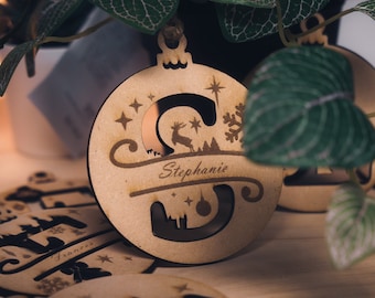 Personalised Christmas Tree Bauble, Ornament Laser Cut and Engraved with Names
