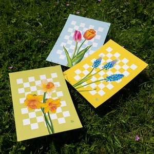 Lot de 3 imprimés de fleurs printanières joyeuses (A5) | clipart numérique