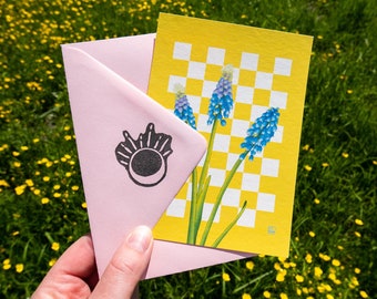 Grape hyacinths happy spring illustration (A6) | greeting card with envelope