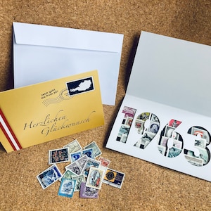 Glückwunschkarten Jahrgangsset Briefmarken 1963-1969