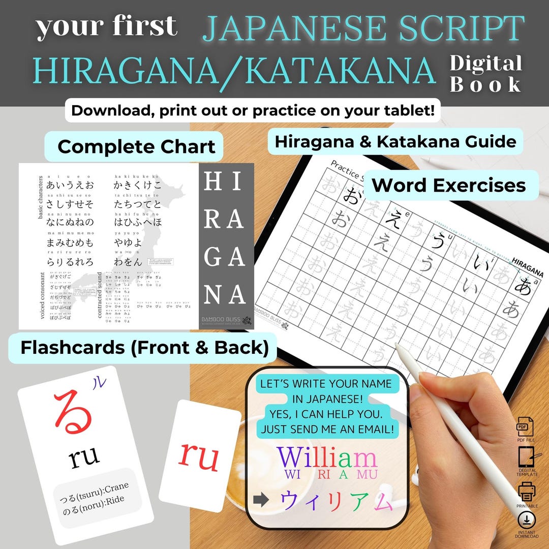 Japanese Script Example Japanese Script HIRAGANA KATAKANA Digital Book - Etsy