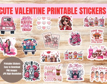 Valentine's Day Cute Stickers, Romantic Printable Sticker Set (Digital Download)