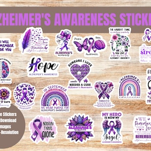 Alzheimer&#39;s Awareness Printable stickers, memory support, purple ribbon stickers digital download stickers dementia stickers
