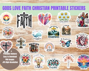 Christian Printable Stickers, Faith-Inspired Planner Stickers (Digital Download)