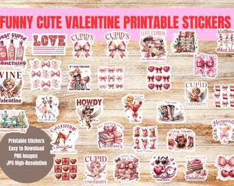 Valentine's Day Printable Stickers, Cute Love Stickers (PNG)