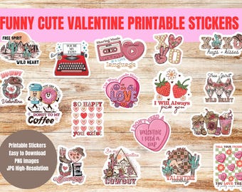 Funny Valentine's Day Stickers, Cute Romantic Printables (PNG)