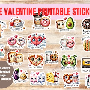 Valentine&#39;s Day printable sticker set, romantic sticker digital downloads, love themed printable sticker pack, gift idea for valentine&#39;s day
