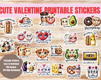 Valentine's Day Sticker Set, Romantic Printable Stickers (Digital Download)