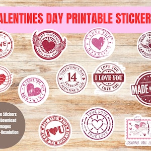 Valentine&#39;s Day printable sticker set, romantic sticker digital downloads, love themed printable sticker pack, gift idea for valentine&#39;s day