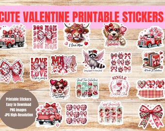 Cute Valentine Printable Stickers, Love Theme (PNG, JPG)
