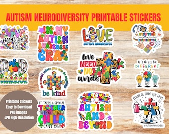 Autism Awareness stickers, printable autism sticker, neurodiversity stickers, print n cut stickers, autism support stickers, Colorful