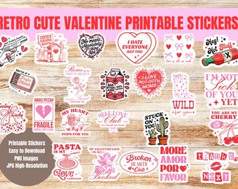 Romantic Valentine's Day Printable Stickers, Love Theme (PNG, Cricut)