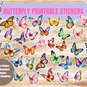 Monarch Butterfly watercolor stickers,Printable Digital Download, Boho Nature Aesthetic, Scrapbooking, Journaling, Planner Stickers