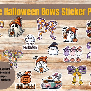 Adesivos fofos de fantasmas de laços de Halloween para impressão, adesivos de feriado para impressão, diário, decoração, ideia de presente, embalagem, adesivos, adesivos para crianças, divertidos