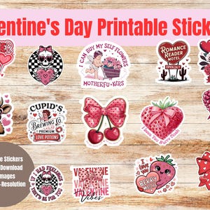 Valentine&#39;s Day printable sticker set, romantic sticker digital downloads, love themed printable sticker pack, gift idea for valentine&#39;s day