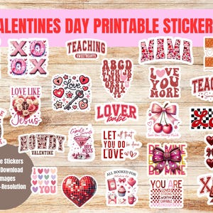 Valentine&#39;s Day printable sticker set, romantic sticker digital downloads, love themed printable sticker pack, gift idea for valentine&#39;s day