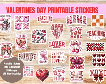 Valentine's Day Printable Sticker Set, Romantic Love Theme (Digital Download)