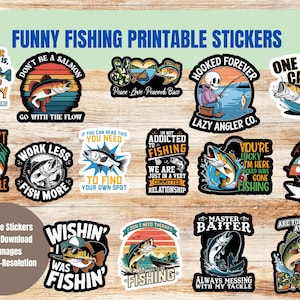 Pegatinas de pesca divertidas para imprimir, pegatinas de pesca, descarga digital, pegatinas de humor de pesca, regalo de pescador, descarga instantánea
