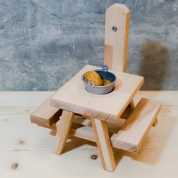 Handcrafted squirrel picnic table/feeding table