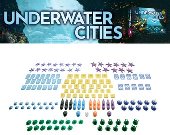 Underwater cities - set of 3d printed resources and player tokens