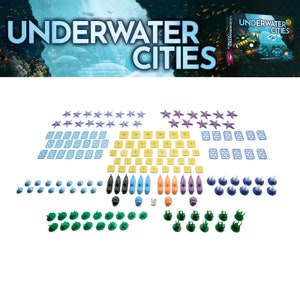 Underwater cities - set of 3d printed resources and player tokens