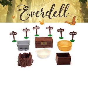 Everdell - houders voor hulpmiddelen set amber, kiezelstenen, hout, bessen, parels containers en open borden 3D-geprint