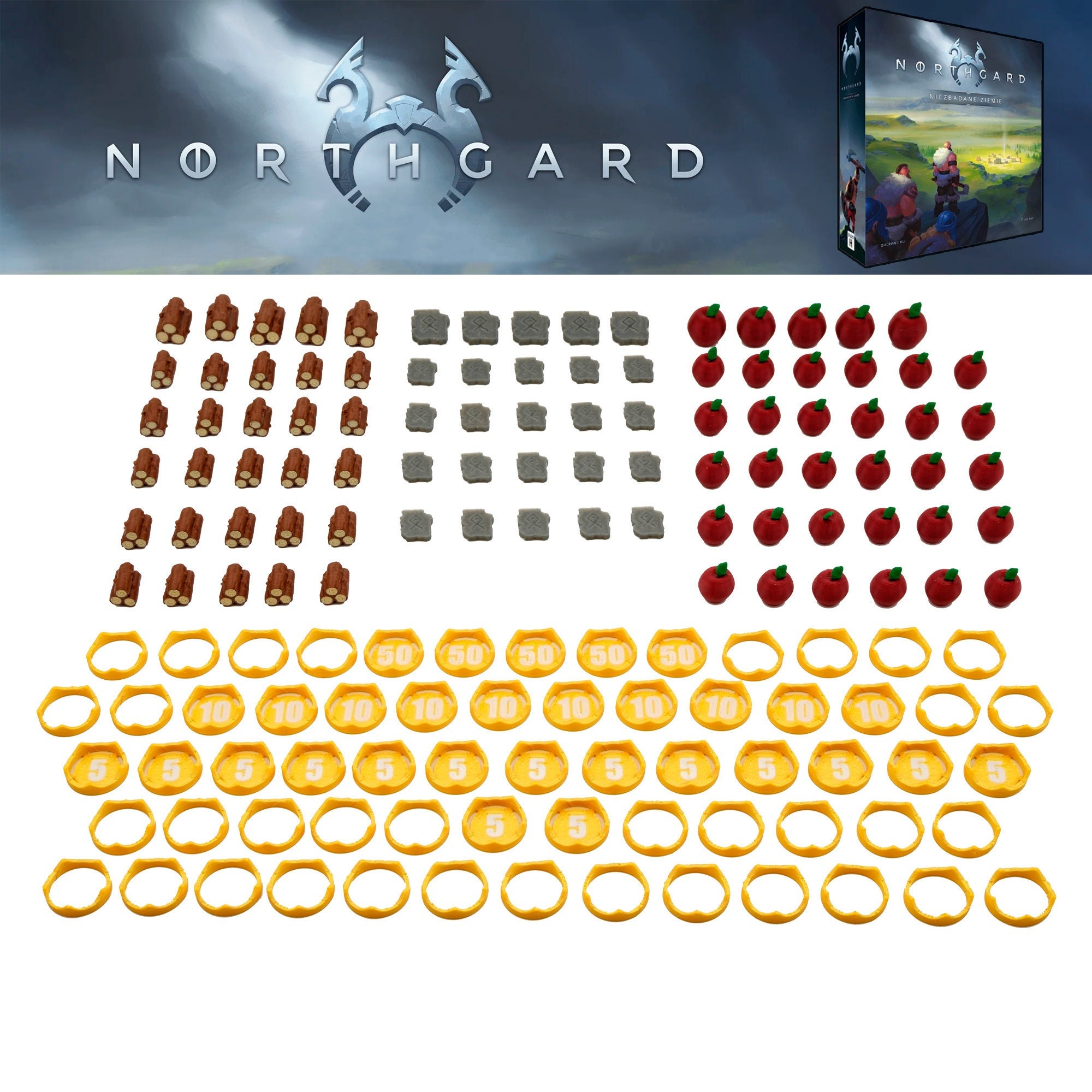 Northgard: Uncharted Lands - full set of 3d printed resources, alternative tokens