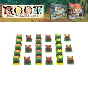 ROOT Board Game 3D Upgrade Kit – 24 Deluxe Tokens Riverfolk - Garden & Trade Post tokens