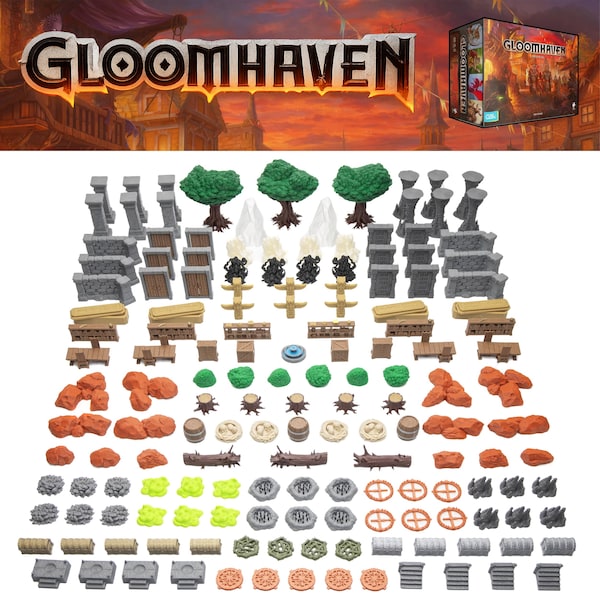 Gloomhaven 3D Terrain Set | 160-Piece Full Scenery Pack | Board Game Accessories & Upgraded Map Tokens
