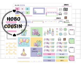 Birthday Sticker Kit |Hobonichi Cousin Weekly Kit | Hobonichi Cousin Stickers | Hobonichi Weekly Kit | Cute Hobonichi Sticker Kit