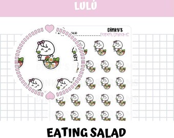 Eating Salad Sticker Sheet | Kawaii Healthy Food Planner Stickers | Cute Meal Tracker & Wellness Journal Stickers