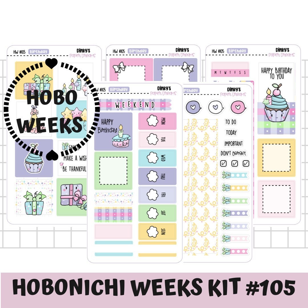 Cute Birthday Sticker Kit Hobonichi Weeks Stickers Hobonichi Weekly Kit ...