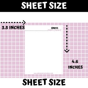Pu&ograve; includere: Un foglio di carta bianco con il testo "Dinky's Paper Dreams" e un indirizzo di sito web. Il foglio misura 3,5 pollici per 4,6 pollici.
