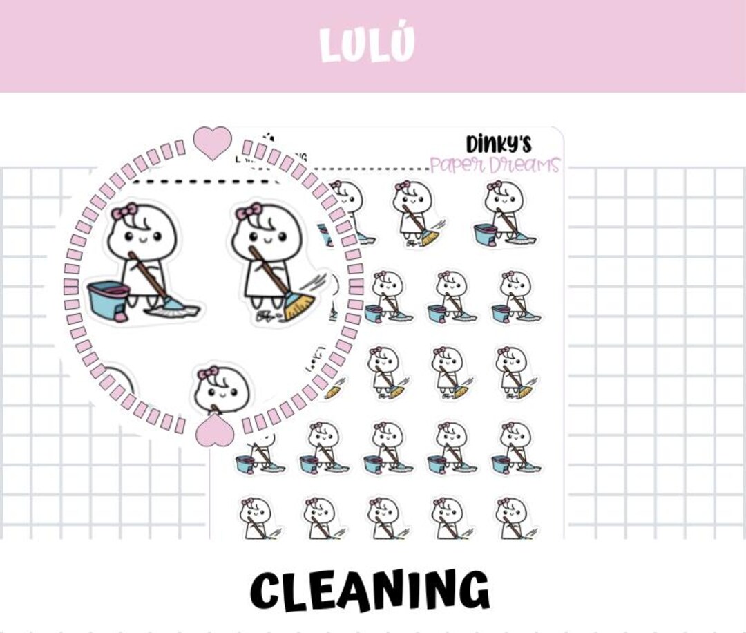 Machine Clean Sticker Cute Mopping and Sweeping Sticker Sheet | Kawaii Cleaning Planner Stickers ...