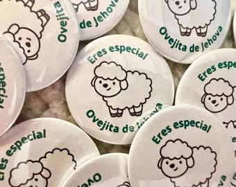 Knoppen Ovejita de Jehová: JW Spanish cadeau, handgemaakt 1,25"