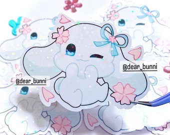 Sakura Cinna Bunny |Kawaii Cinnamonroll Floral Big Sticker 3.5 inches| handmade Cute, Waterproof Holographic Vinyl stickers