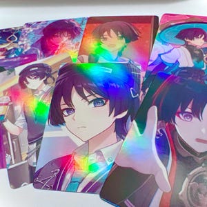Cartes photo Genshin Impact Scaramouche/Wanderer| Gacha aléatoire, cartes holographiques| Autocollants inclus et options de décoration du Toploader disponibles